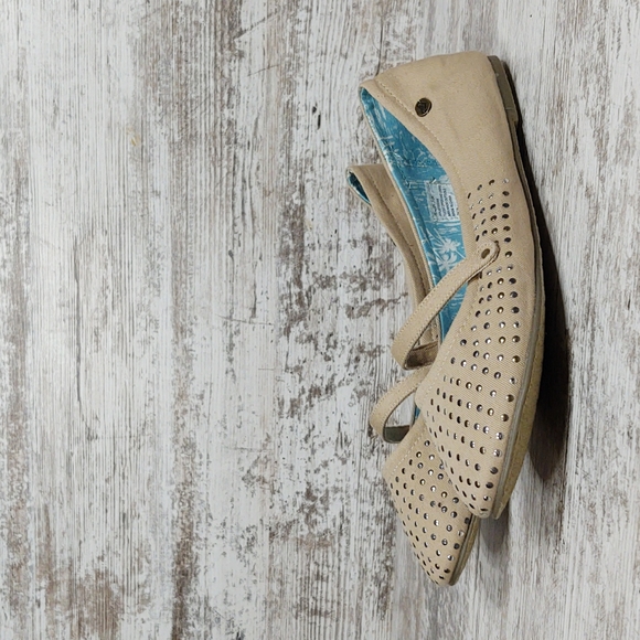 🟨NIB Roxy Metallic Studded Tan Canvas Flats - Picture 3 of 14